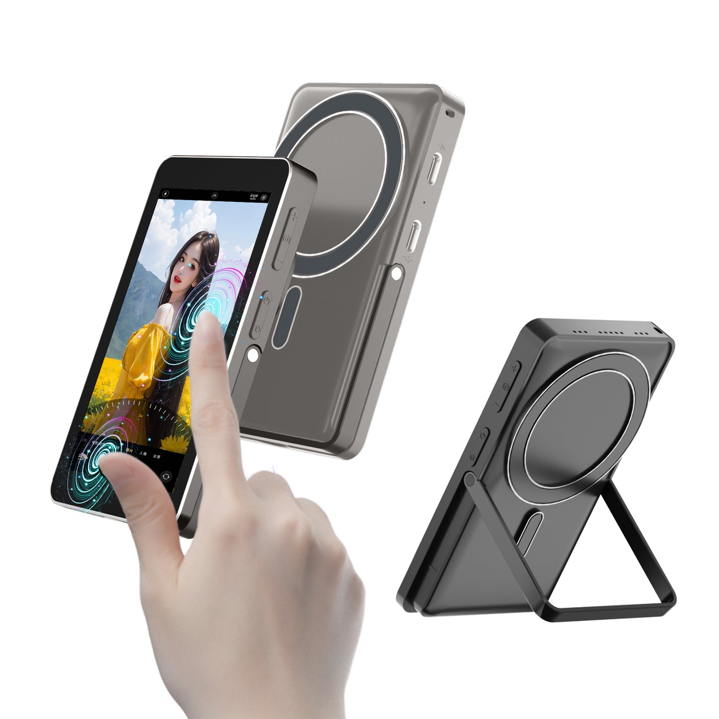 New Touch Control wireless phone selfie magnetic display phone rear split screen