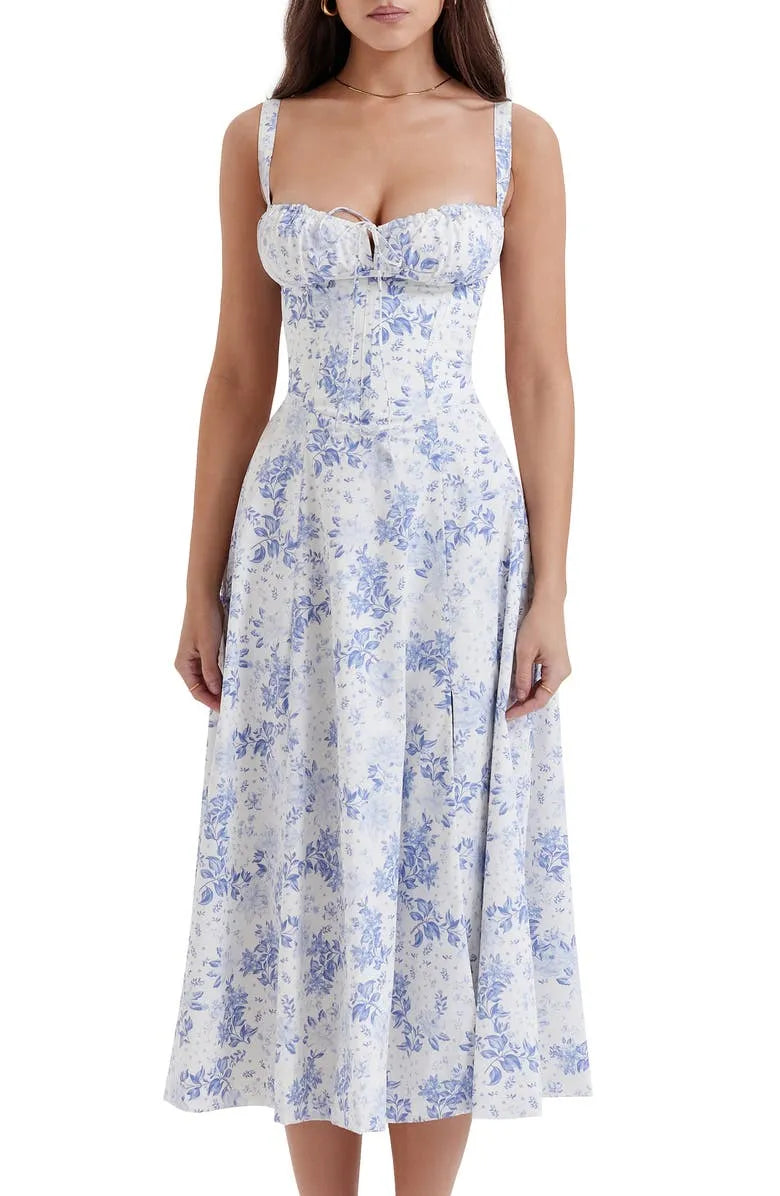 🔥🔥Floral Bustier Midriff Waist Shaper Dress