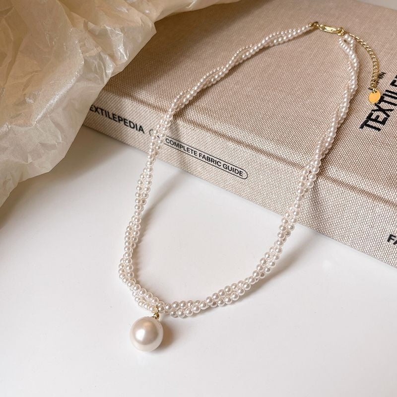 Pearl Pendant Double Layer Twisted Beaded Necklace