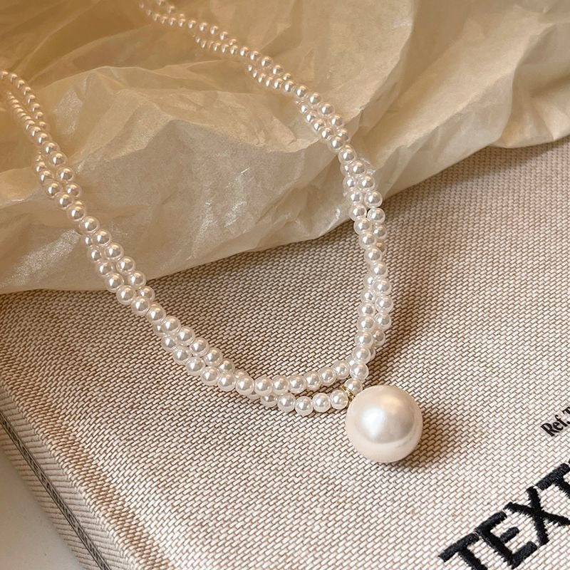 Pearl Pendant Double Layer Twisted Beaded Necklace
