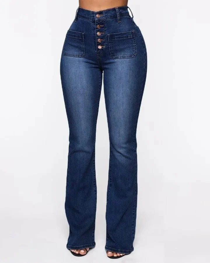 90s Vintage Button Fly Booty Shaping High Waist Flare Jeans