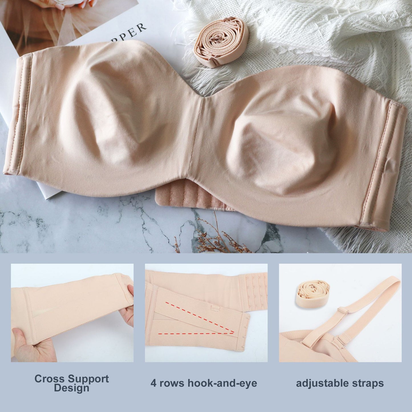 💕Full Support Non-Slip Convertible Bandeau Bra