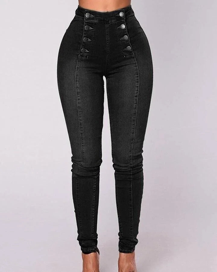 Double Breasted High Waist Skinny Jeans