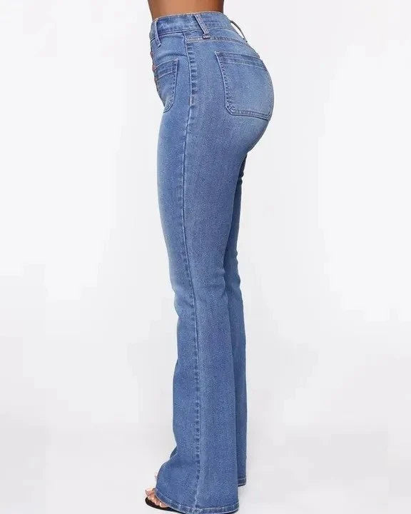 90s Vintage Button Fly Booty Shaping High Waist Flare Jeans