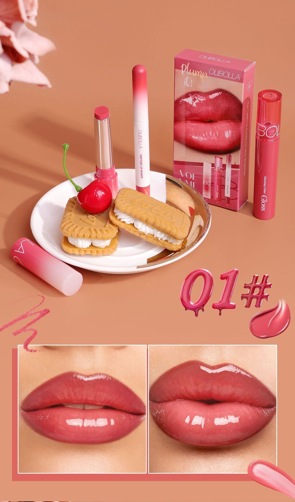 lip makeup set: lip liner + glossy lip gloss + Effect Lipstick
