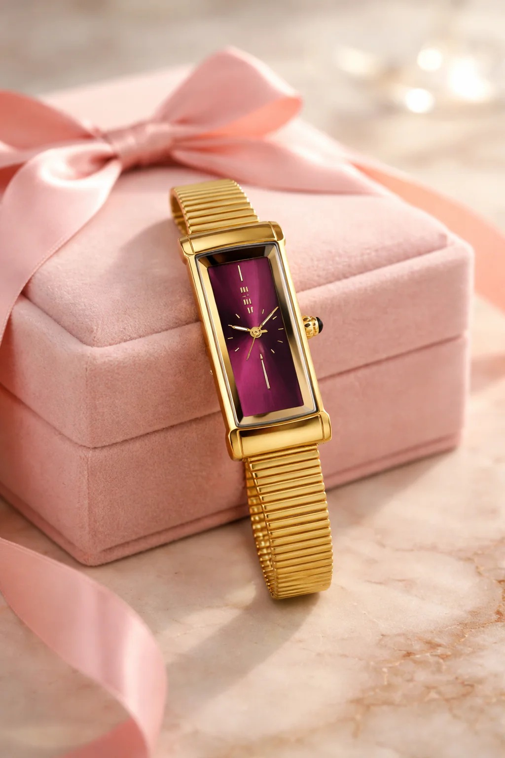 IEKE Gold Wine Rectangle Watch