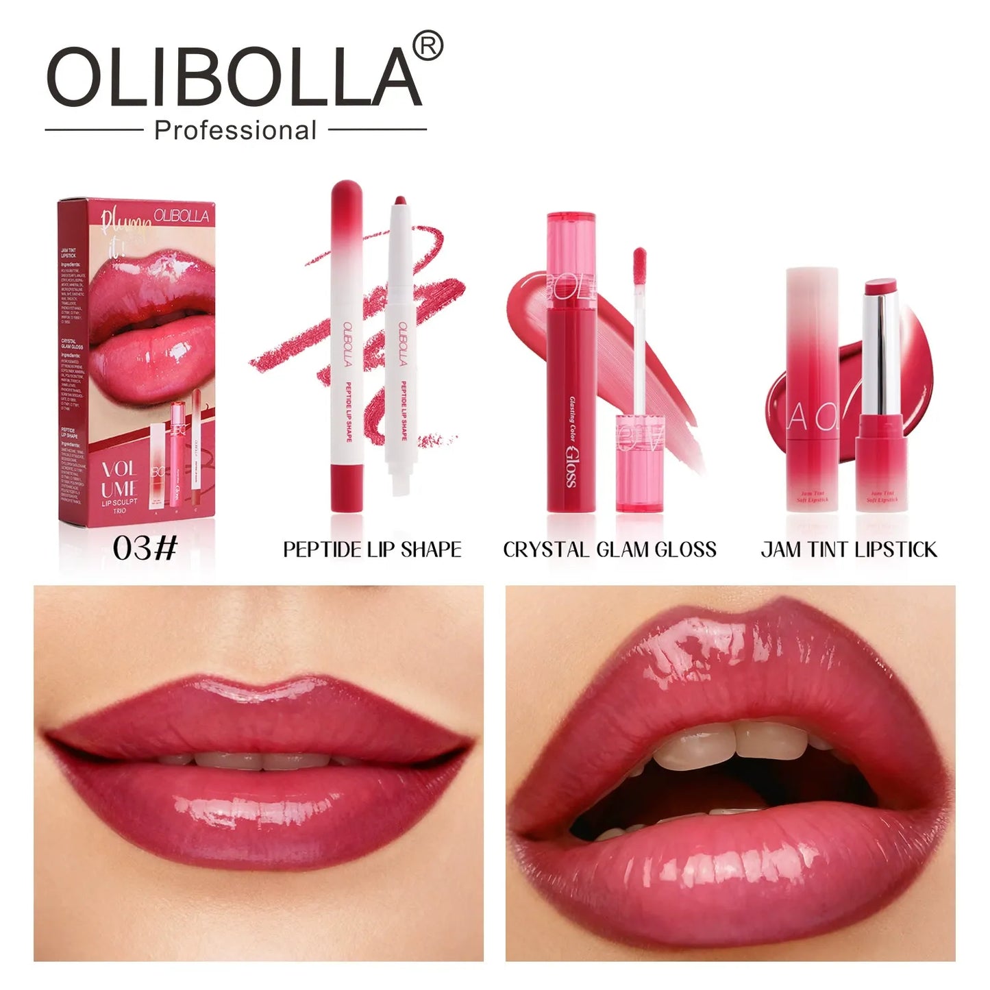 lip makeup set: lip liner + glossy lip gloss + Effect Lipstick