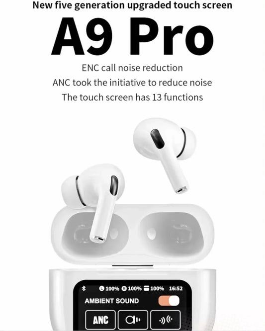 New 2024 TWS A9 Pro Touch Screen Wireless Headphones ANC/ENC Sport